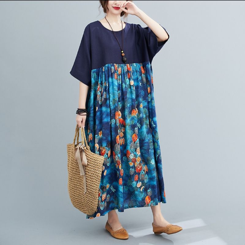 MDLV ~ 73005 Nevania Loose Dress Women Big Size Dress Import Dress Big size Dress Flower Dress Midi Dress Panjang Wanita Fashion import