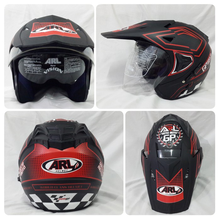 Helm ARL Semi Cross Half Face Double Visor Go to motogp Hitam Doff.