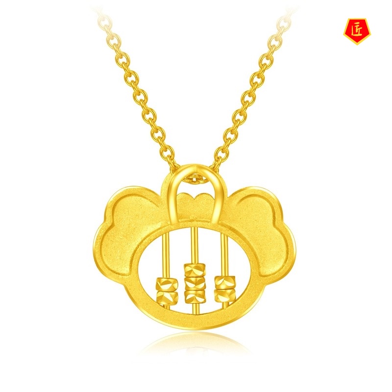 [Ready Stock]3D Golden Abacus Lock of Good Wishes Necklace Creative Fashion