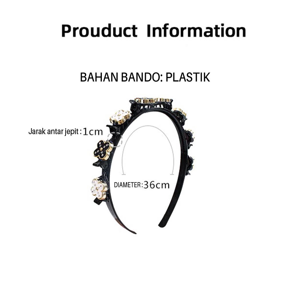 Bando kepang korea jepit rambut multi layer aklirik plastik elastis polos manik berlian jepitan unik