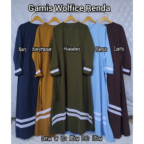 Gamis polos  wolfis renda bawah