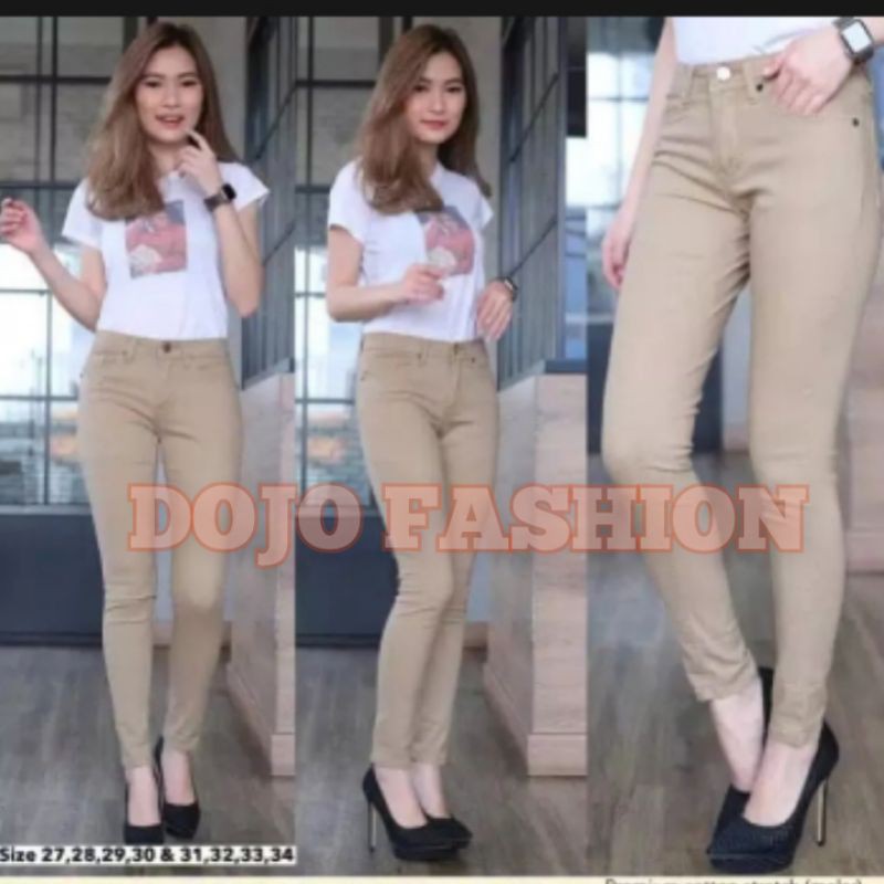 CELANA CHINO WANITA BAHAN STREET MOCCA, HITAM, KREM, CAPPUCINO, ABU TUA