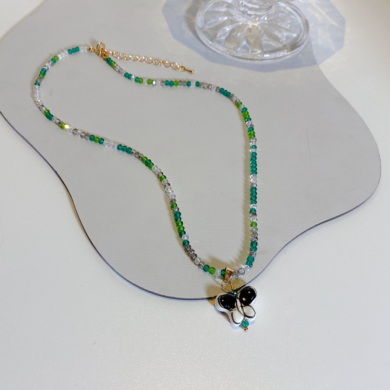 Kalung Rantai Klavikula Hias Kupu-Kupu Mutiara Warna-Warni Gaya Retro