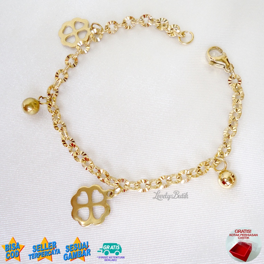 Lovelybutik Gelang Anak Perempuan Titanium Asli Anti Karat Gelang Tangan Anak Bunga Kecil Rantai Nori Donat Ukuran 15 Cm BONUS TEMPAT PERHIASAN