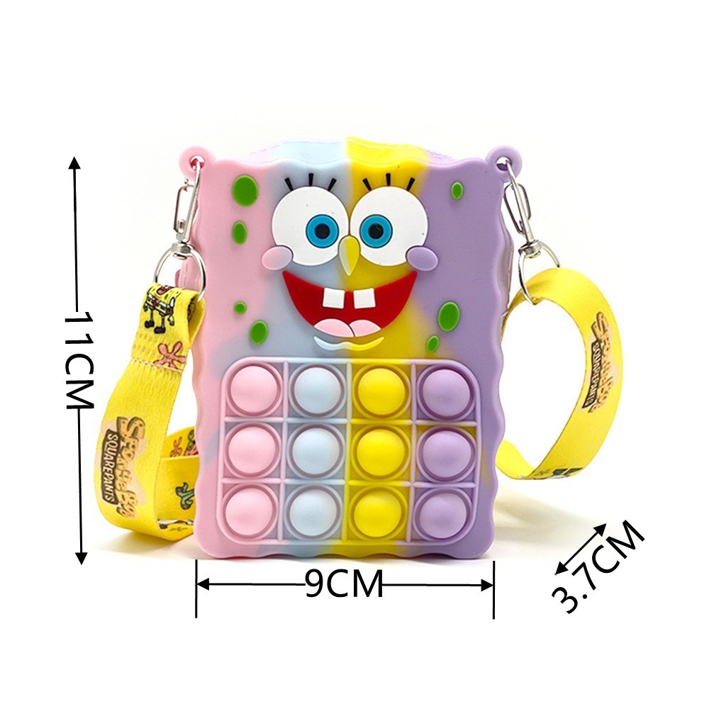 Pop It Spongebob Shoulder Bag Crossbody Bag Tas Pop It Fidget Toy Coin Bag Sport Outdoor For Kids Boys Girls