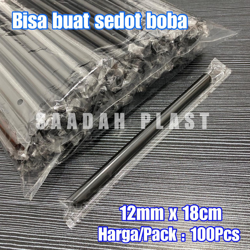 (ISI 100) Sedotan Bubble 12mm x 18cm Hitam / Steril Runcing Bungkus Plastik Per Pcs