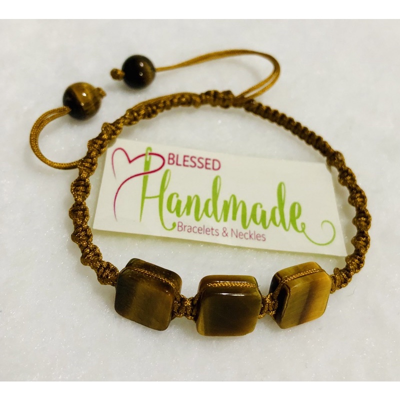 Gelang tali batu tiger eye coklat kotak