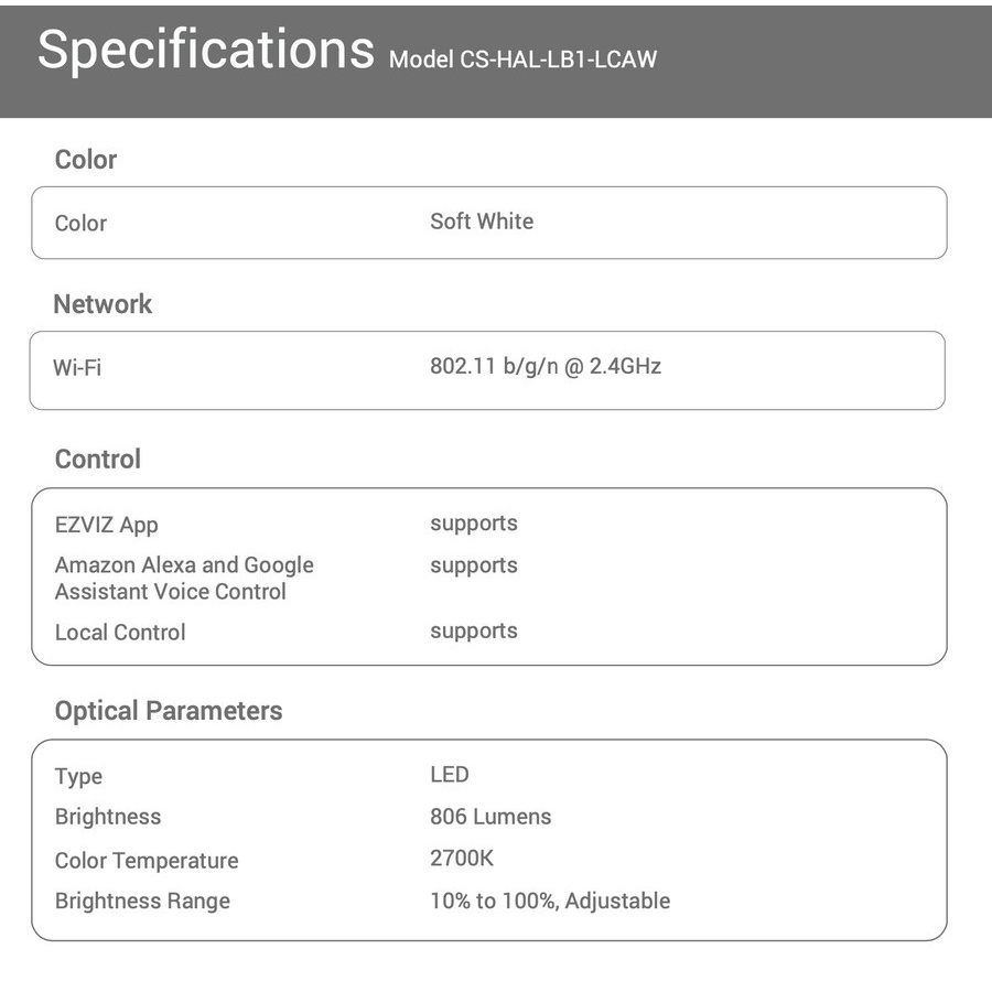 EZVIZ LB1 Smartlight White 8W Smart Light