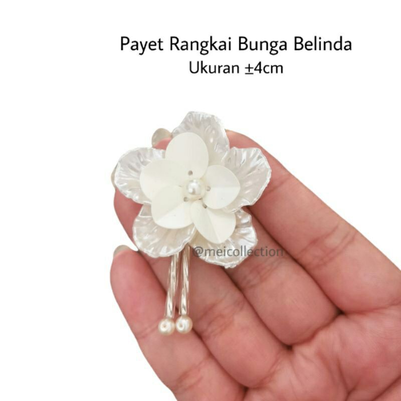 payet bunga 3d rangkai APB Belinda 4cm off white aplikasi kebaya