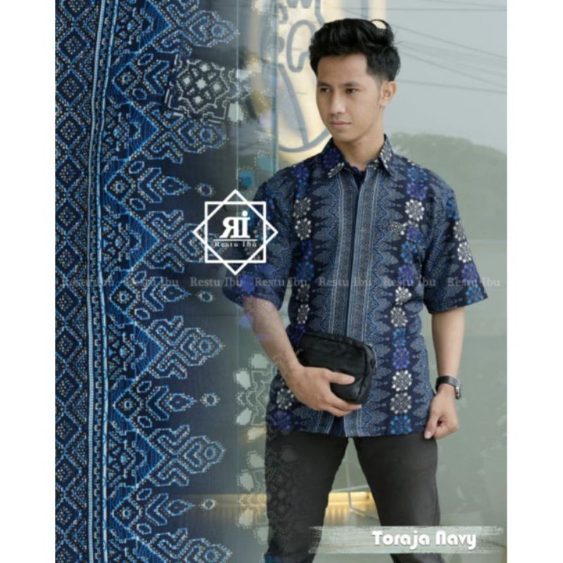 COUPLE KEMEJA BATIK ROK PRISKET BATIK MOTIF TORAJA NAVY