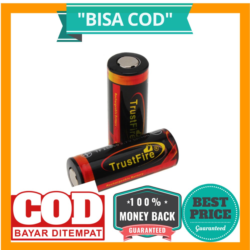 TrustFire Baterai Li-ion 26650 5000mAh 3.7V Button Top - Black