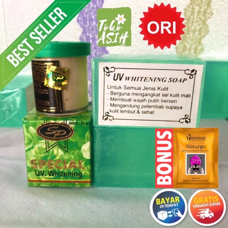 Paket Pemutih SP Cream Hijau + Sabun UV Whitening / A-DHA Whitening
