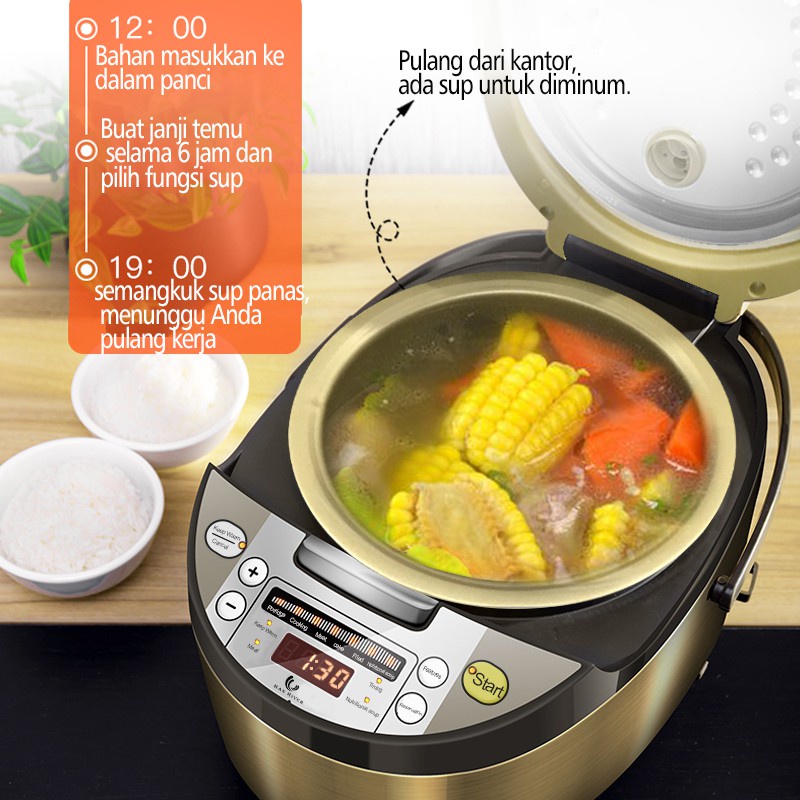 ❤Freedom❤ - Smart Multifungsi Rice Cooker Penanak Nasi Digital Lapisan emas 2L