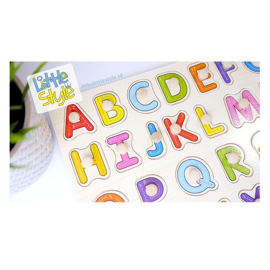puzzle kayu huruf / knob alphabet / mainan edukasi / mainan kayu / knob huruf