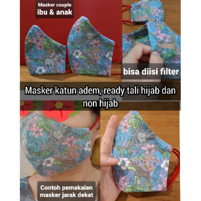 Masker Kain Anak Dan Dewasa_masker Kain Katun Floral_ Cotton Mask_masker Bisa Isi Filter_masker Kain