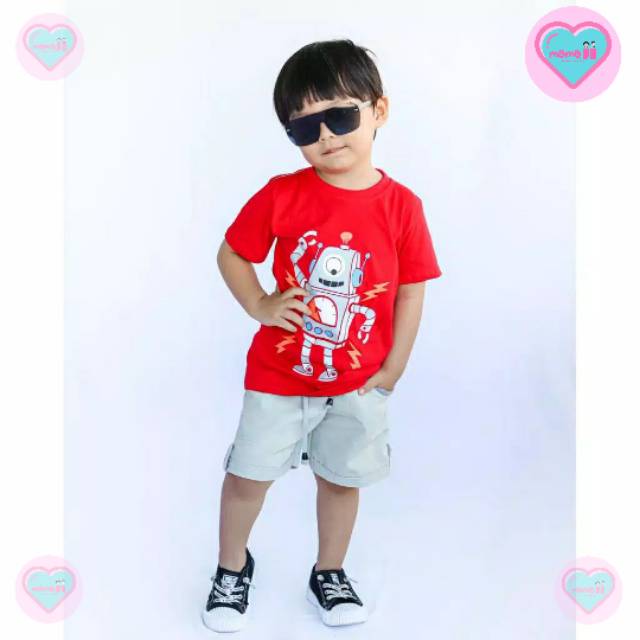 SETELAN KAOS ANAK COWOK MURAH MERAH ROBOT