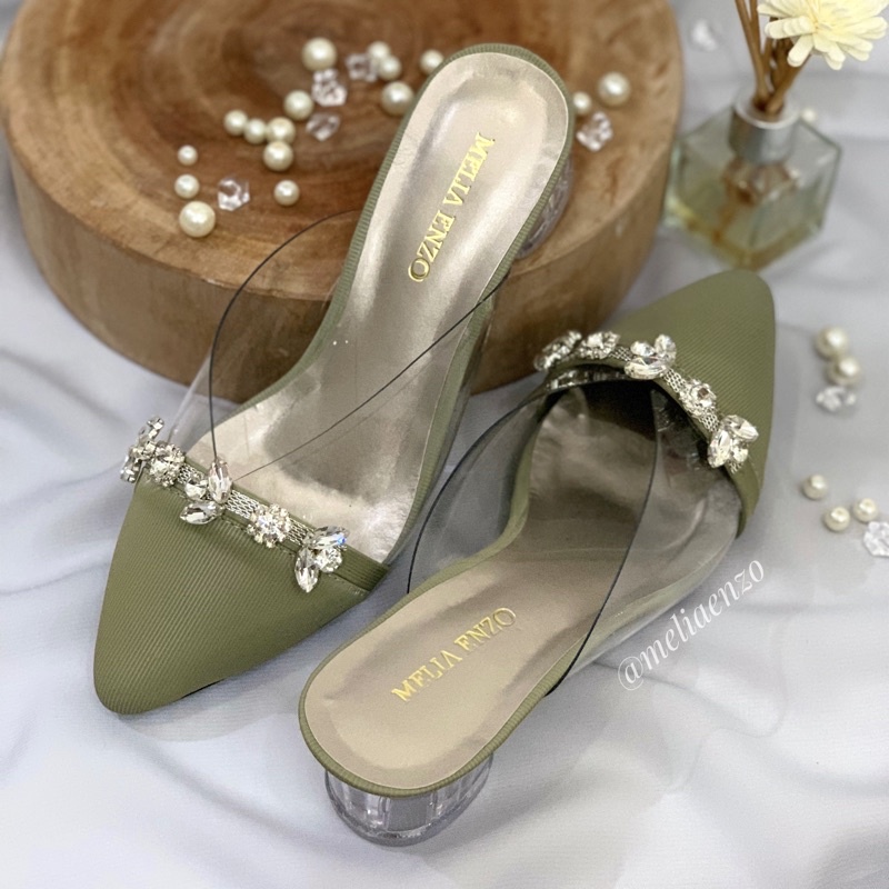 Meliaenzo - Sendal Hak Kaca | Sendal Hak Slop Payet | Sendal Wedding