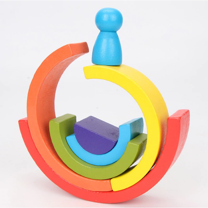 Rainbow Stacking Blocks Wooden Balok Susun Mainan Kayu Mainan Balita Balok Kayu Wooden Toys Wooden Puzzle