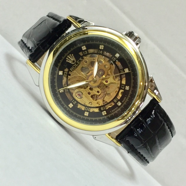 Jam tangan pria cowok Rolex Automatic Classic Kulit Grosir