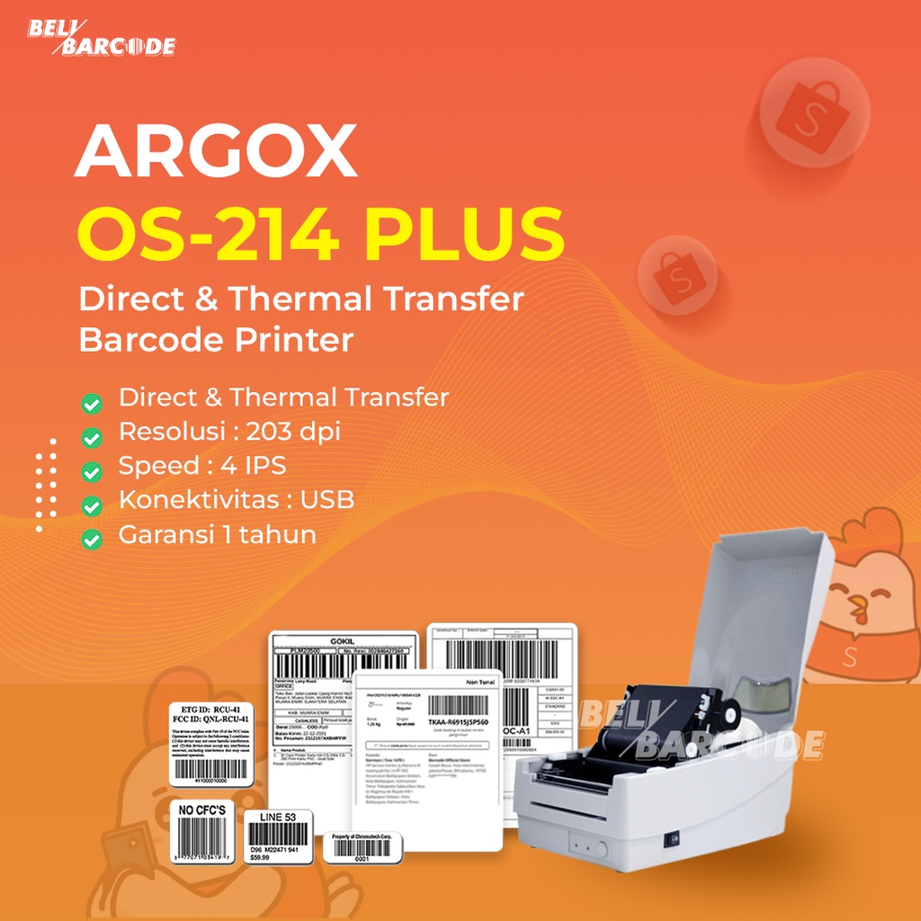 Printer Barcode Argox OS 214 Plus Cetak Label Semicoated Thermal