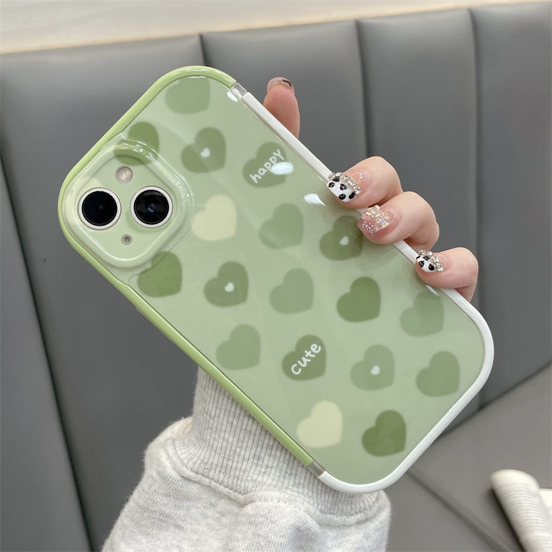 Case Motif Print Hati Warna Hijau Untuk IPhone 12 13 11 Pro Max X Xs Max Xr Ghnv