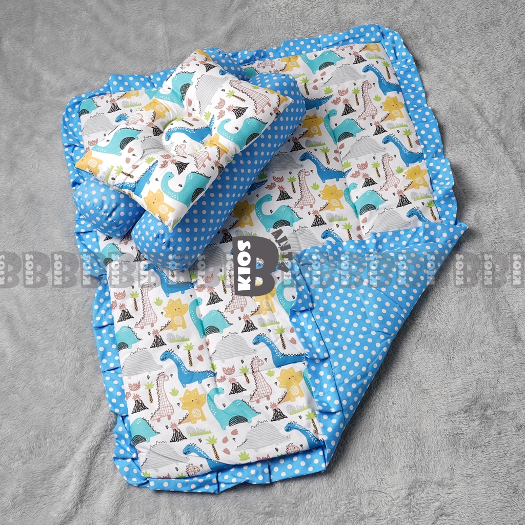 BED COVER SET BAYI Bed Cover Bayi Bantal Guling Selimut Bayi Tempat Tidur FREE tas mika Kado Lahiran-JURASIC WHITE