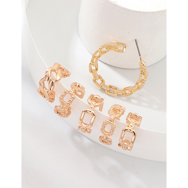 LRC Anting Tusuk Fashion Gold Metal Thick Chain Earrings Set D52007