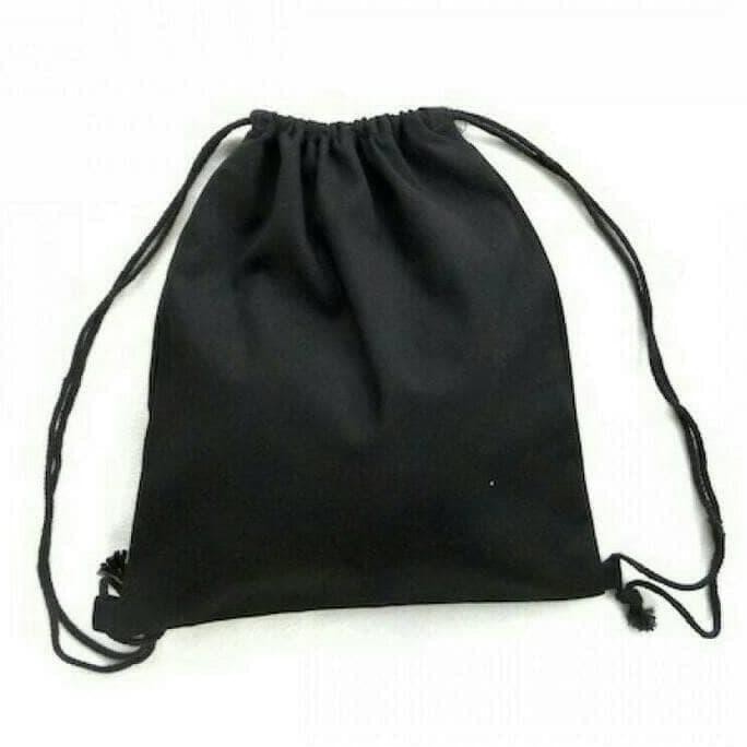 Barang Berkualitas Tas Ransel Serut Hitam Polos drawstring Kuliah Jalan Cewek Cowok MURAH