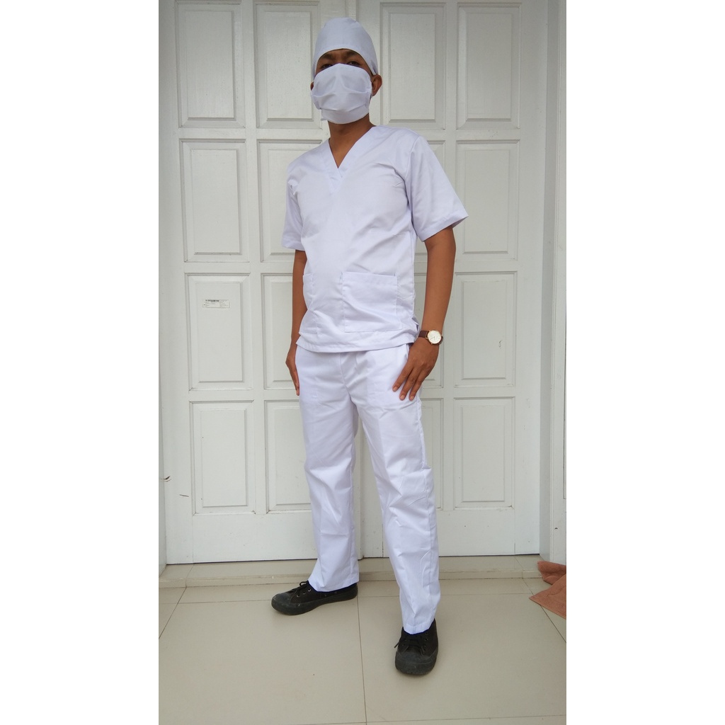 TERLARIS BAJU JAGA BAJU SERAGAM OK / BAJU PERAWAT OKA / BAJU OK UNISEX LENGAN PENDEK DOCTOR SCRUBS