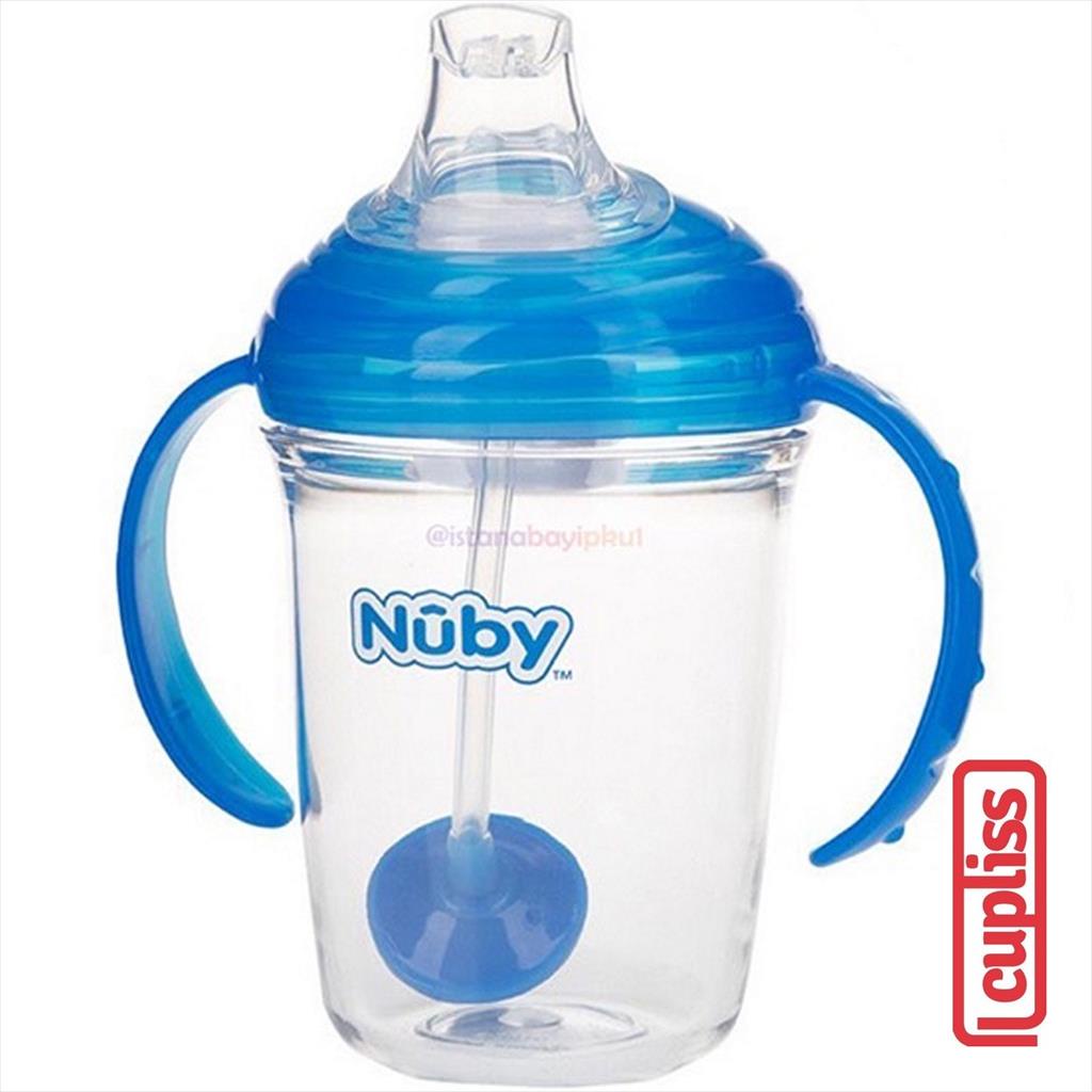 NUBY Tritan Spout w Straw 240ml Blue 240 ml Gelas Minum Anak