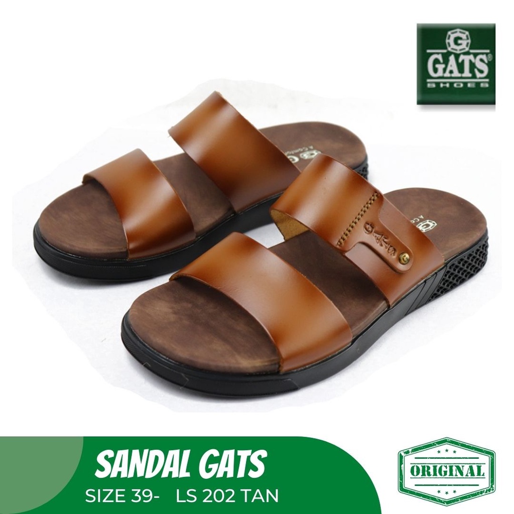 Sandal Pria Sandal Slide GATS LS 202 TAN Original Kulit Asli Terbaru Model Trendy