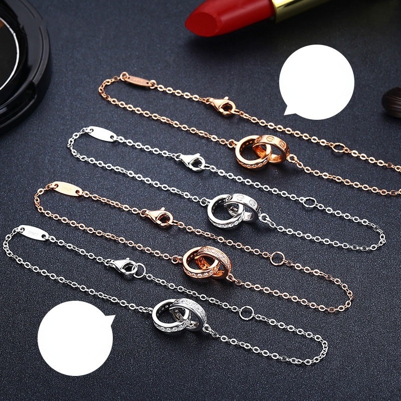 Gelang Cincin Ganda Bahan Stainless Steel Warna Rose Gold Untuk Wanita