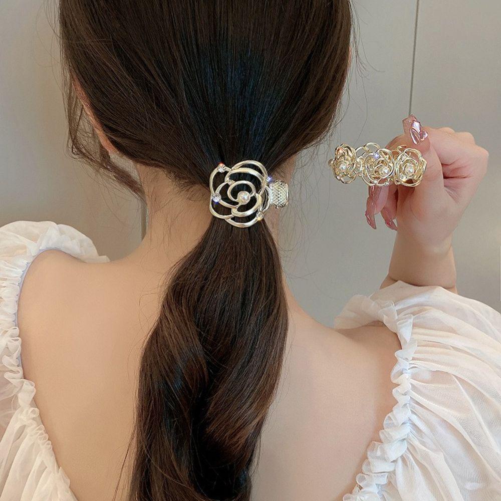 Agustina Ponytail Hair Claws Pearl Elegan Jepit Rambut Bunga Mawar Hiasan Kepala Jepit Aksesoris Rambut