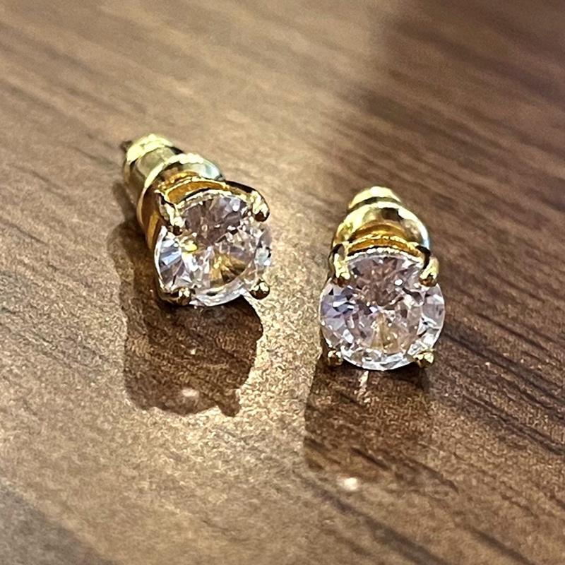 Anting Stud Cubic Zirconia 3 Warna Bahan Metal Gaya Minimalis Untuk Wanita