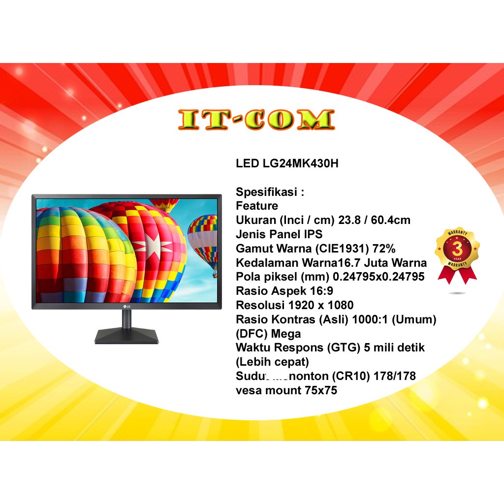 MONITOR LED LG 24MK430H 23.8 inch Full HD FreeSync IPS LED Monitor (HDMI &amp; VGA PorT)