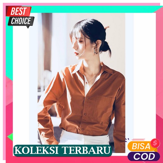 Kemeja Casual Kekinian Salur Import Wanita Baju Atasan R9V3 Jumbo Rayon Crop Distro Cewek Kotak Kota
