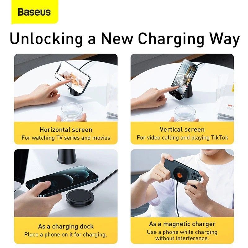 Baseus Wireless Charger Magnetic Stand Magsafe - Holder Stand Charger Magsafe &amp; Wireless - Garansi Resmi 6 Bulan