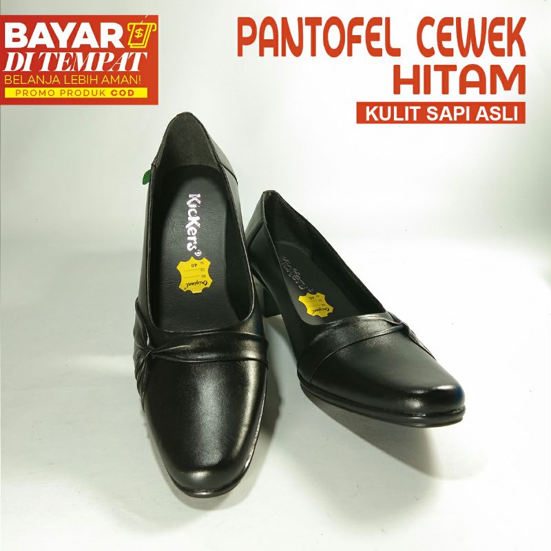 Sepatu Pantofel Wanita Kickers Kerja Kantoran Hitam