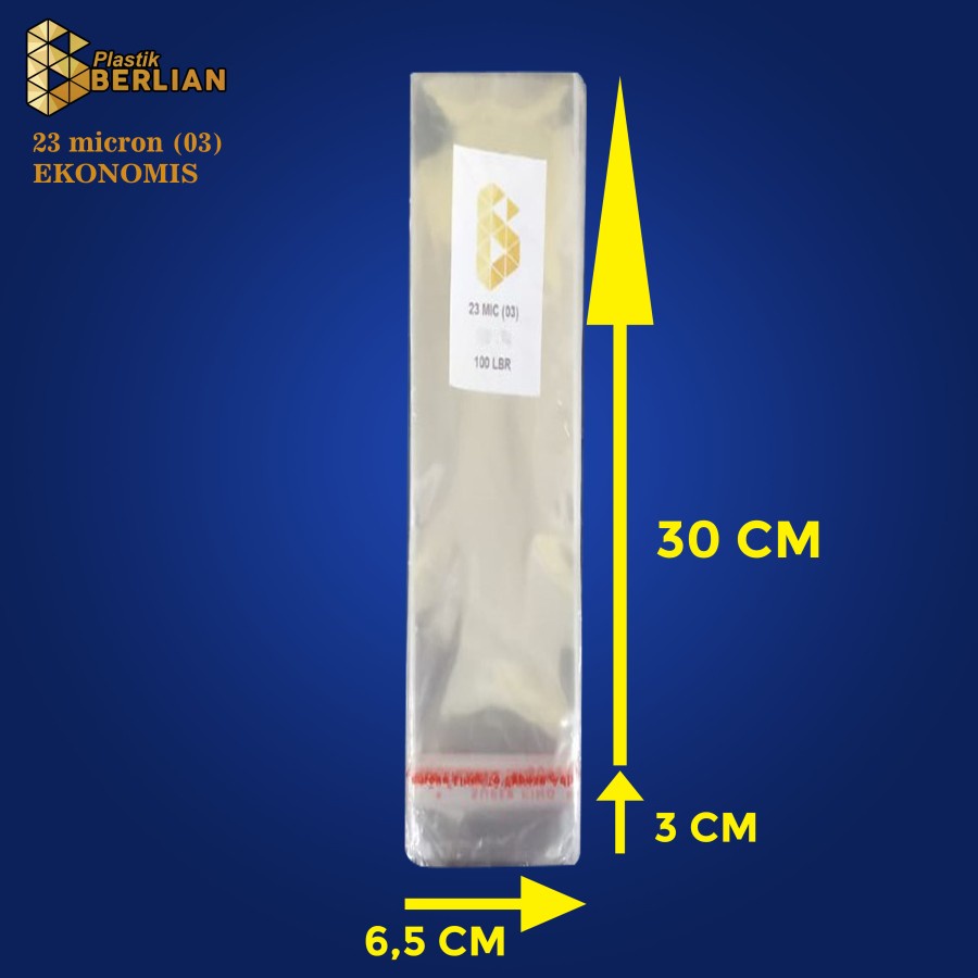 

6,5 x 30 cm Plastik OPP EKONOMIS 23micron (100 lbr) (lem/seal)