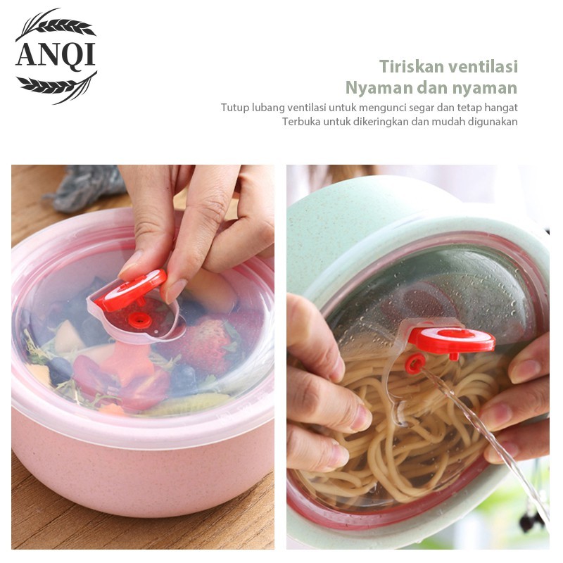 ANQI Mangkok Gandum  Msegar  Tiga potong set dengan tutup rumah Microwave oven