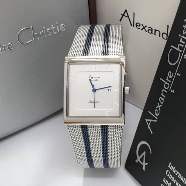 Jam Tangan Wanita Alexandre Christie AC 8333 LD Silver Blue Line Original 32x28mm rystp