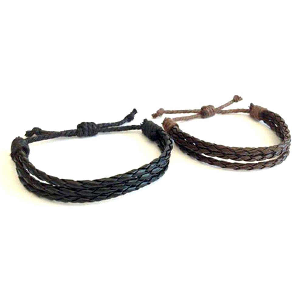 Gelang Couple Tali Kulit Couple Kepang 3 Layer