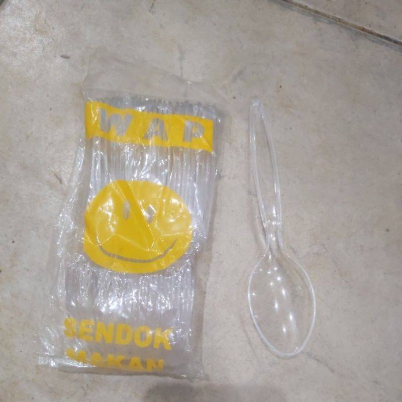 sendok nasi kotak panjang bening putih / sendok makan plastik bening murah tebal sekali pakai