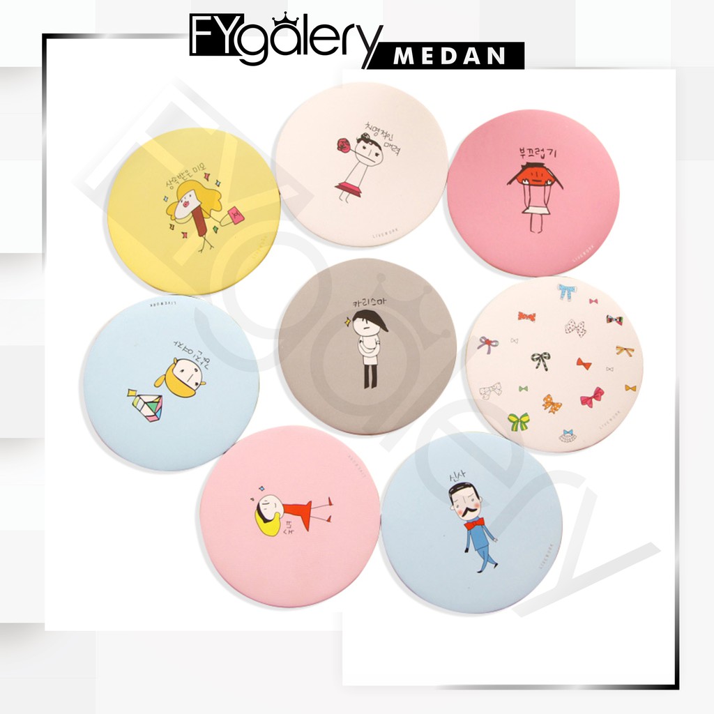 FygaleryMedan HR210 Kaca Mini Cermin Bulat Motif Karakter Cermin Make Up Travelling Souvenir
