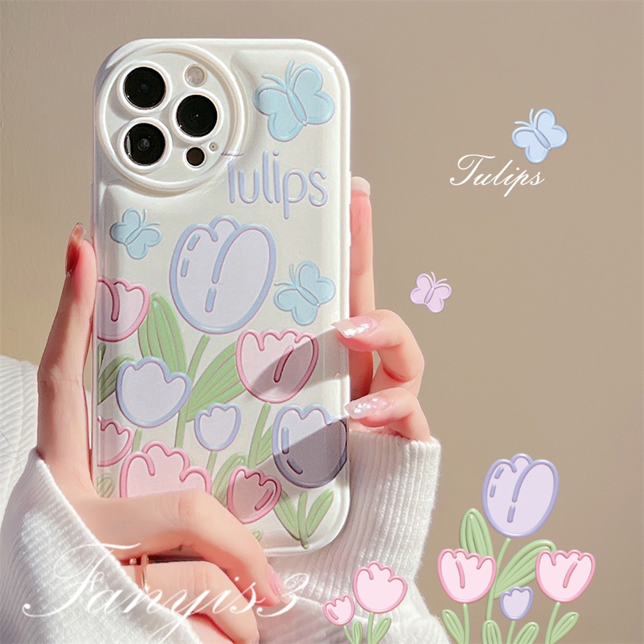 Vivo Y02 V25 V25e Y35 Y16 Y22 Y22s Y02s Y15A Y15S Y21 Y21s Y20 Y20s Y17 Y15 Y11 Y1s Y91C V23e V23 V20Pro V21e V20SE Y33s Y20i Y12s S1 Y91i Y51 Soft Case Pelindung Desain Bunga Tulip Untuk