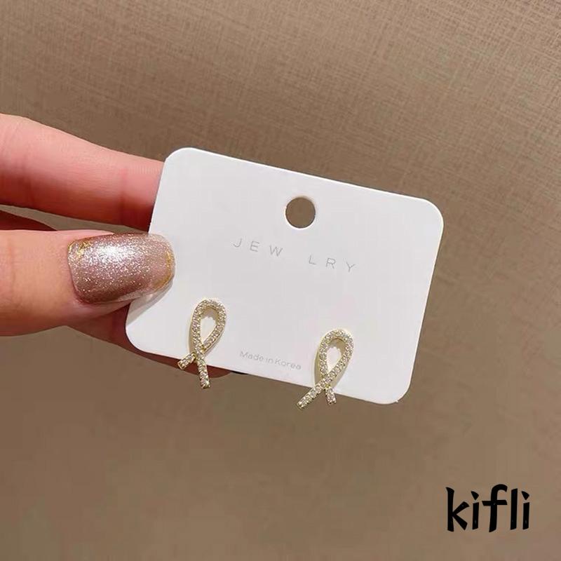 Anting Tusuk Desain Geometri Silang Hias Berlian Gaya Simple Untuk Wanita (KD)