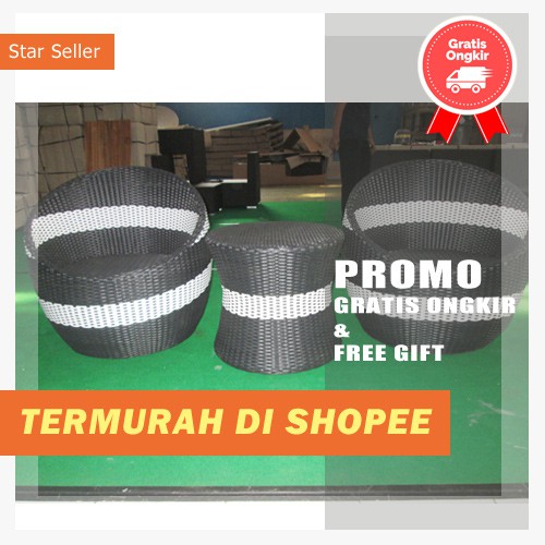 kursi teras rotan sintetik hitam set