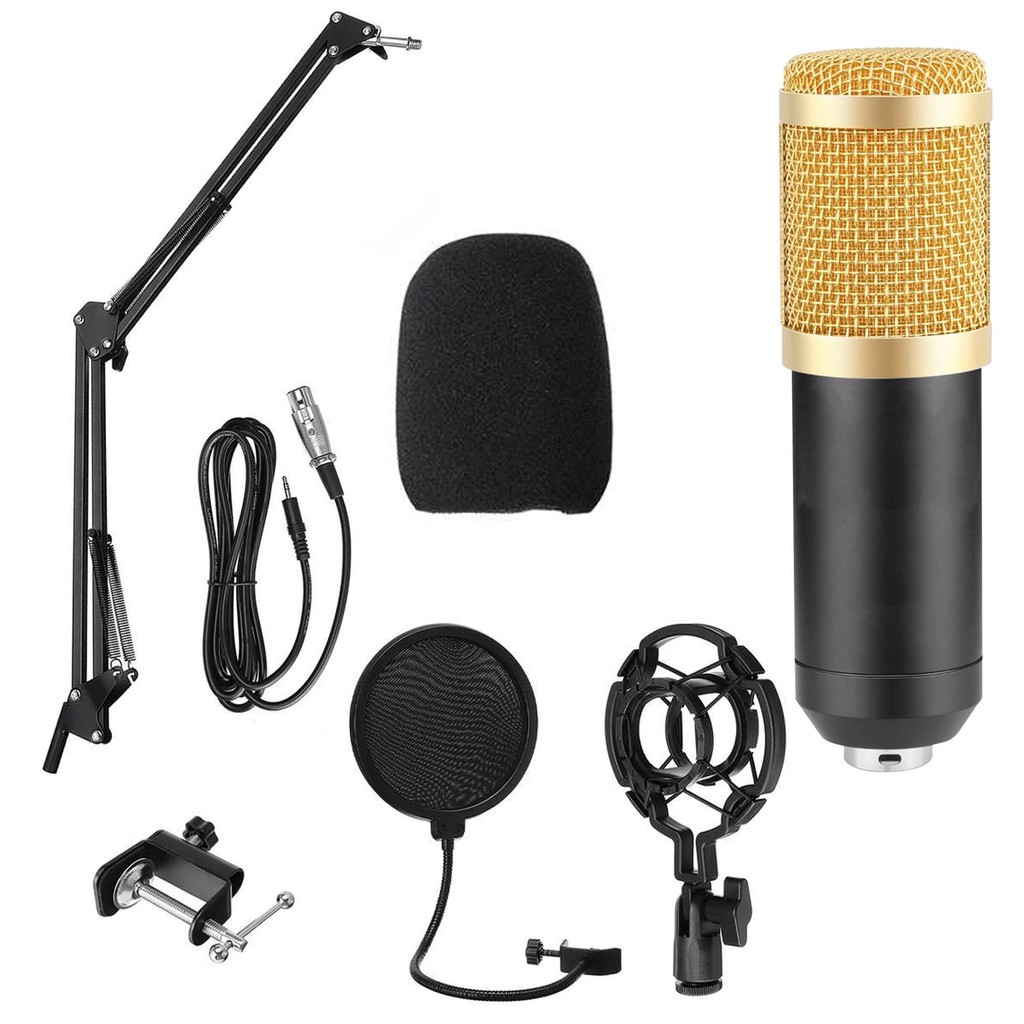 Paket Lengkap Mic Condenser Podcast Full Set Microphone Condenser BM 800 + Stand + Pop Filter + Soun