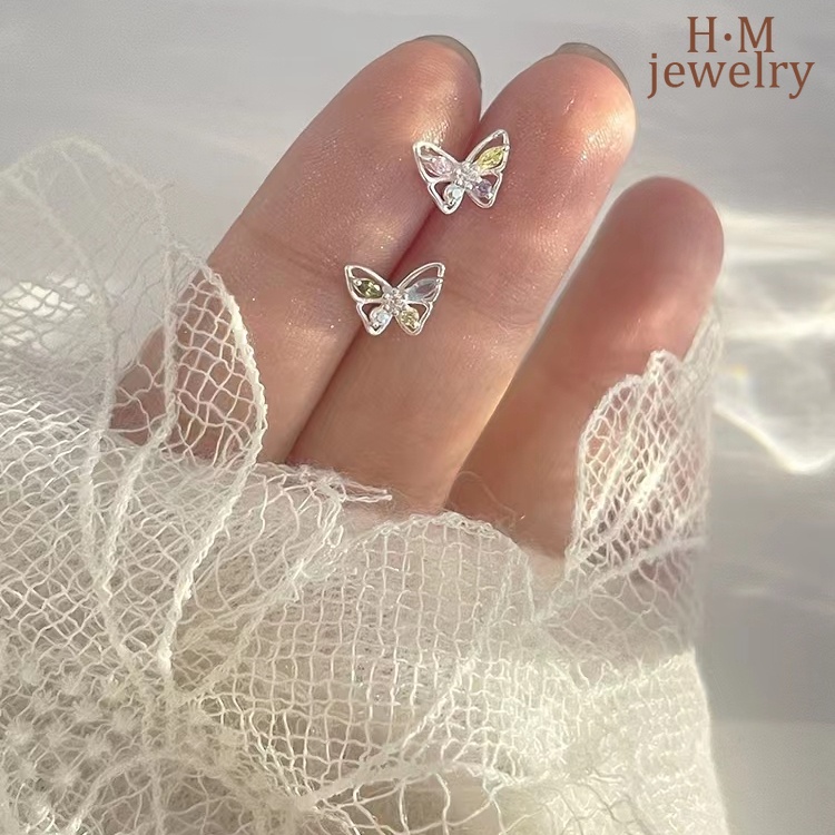 Anting Stud Butterfly Kristal Warna-Warni Untuk Perempuan