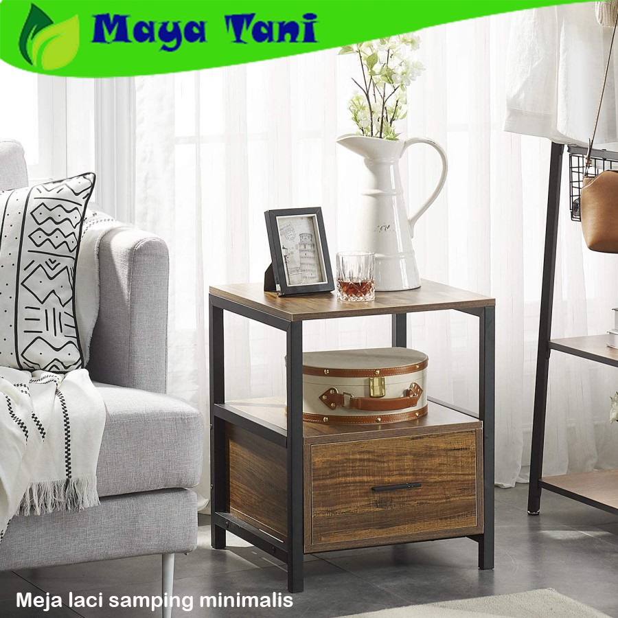 Meja laci samping minimalis - Meja laci display kayu